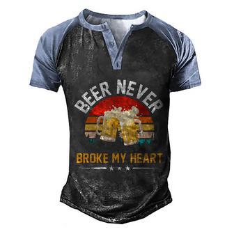 Vintage Beer Never Broke My Heart Funny Drinking Party Graphic Design Printed Casual Daily Basic Men's Henley Shirt Raglan Sleeve 3D Print T-shirt - Thegiftio UK