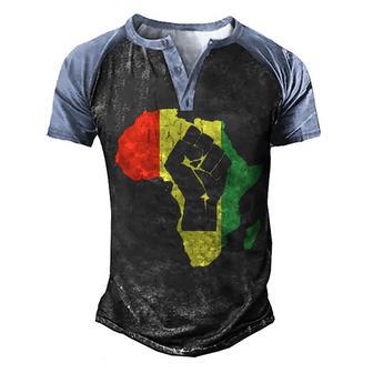 Vintage Black Power African Continent Men's Henley Shirt Raglan Sleeve 3D Print T-shirt - Thegiftio UK