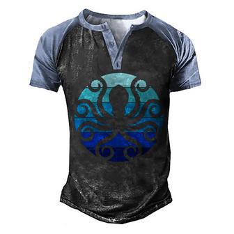 Vintage Blue Octopus Emblem Graphic Design Printed Casual Daily Basic Men's Henley Shirt Raglan Sleeve 3D Print T-shirt - Thegiftio UK