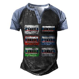 Vintage Cassette Tapes Graphic Design Printed Casual Daily Basic Men's Henley Shirt Raglan Sleeve 3D Print T-shirt - Thegiftio UK