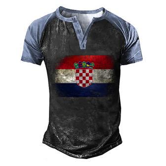Vintage Croatia Flag Graphic Design Printed Casual Daily Basic Men's Henley Shirt Raglan Sleeve 3D Print T-shirt - Thegiftio UK
