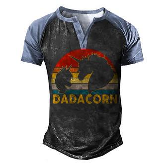 Vintage Dadacorn Unicorn Dad And Baby Men's Henley Shirt Raglan Sleeve 3D Print T-shirt - Thegiftio UK