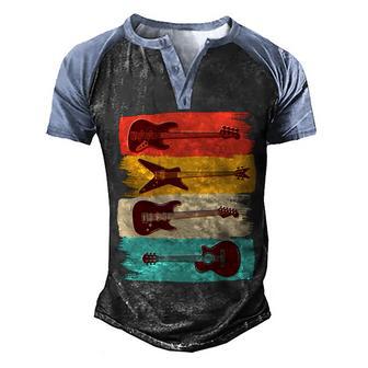 Vintage Electric Guitars Retro Colors Graphic Design Printed Casual Daily Basic Men's Henley Shirt Raglan Sleeve 3D Print T-shirt - Thegiftio UK