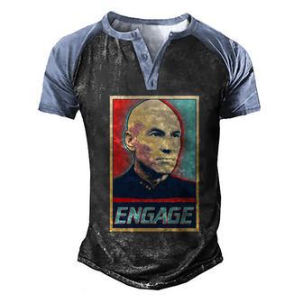 Vintage Engage Poster Captain Picard Tng Graphic Design Printed Casual Daily Basic Men's Henley Shirt Raglan Sleeve 3D Print T-shirt - Thegiftio UK