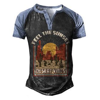 Vintage Feel The Sunset Desert Vibes Graphic Design Printed Casual Daily Basic Men's Henley Shirt Raglan Sleeve 3D Print T-shirt - Thegiftio UK
