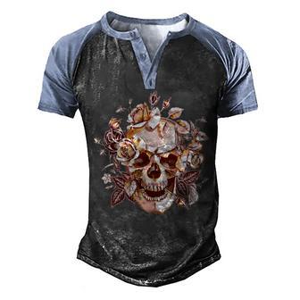 Vintage Floral Flower Skull Graphic Design Printed Casual Daily Basic Men's Henley Shirt Raglan Sleeve 3D Print T-shirt - Thegiftio UK