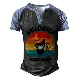 Vintage Freaks Meowt Black Cat Halloween Day Men's Henley Shirt Raglan Sleeve 3D Print T-shirt - Thegiftio UK