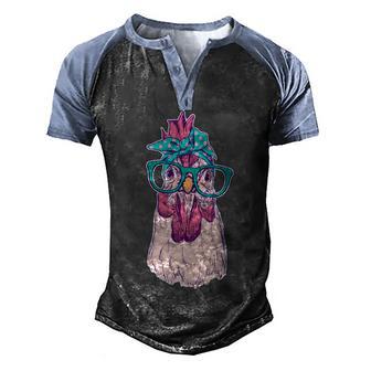 Vintage Funny Cute Chicken Hen With Glasses And Bandana Graphic Design Printed Casual Daily Basic Men's Henley Shirt Raglan Sleeve 3D Print T-shirt - Thegiftio UK