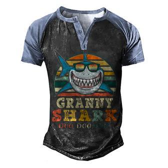 Vintage Granny Shark Doo Doo Gift For Grandma Wife Mom Women Funny Men's Henley Shirt Raglan Sleeve 3D Print T-shirt - Thegiftio UK