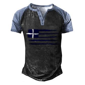 Vintage Greece Flag Graphic Design Printed Casual Daily Basic Men's Henley Shirt Raglan Sleeve 3D Print T-shirt - Thegiftio UK