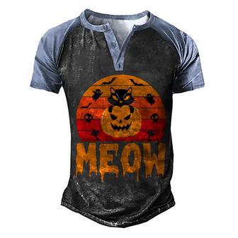 Vintage Halloween Black Cat Meow Desing Men's Henley Shirt Raglan Sleeve 3D Print T-shirt - Thegiftio UK