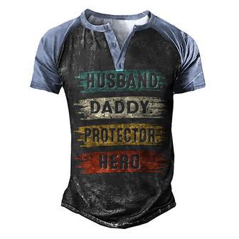 Vintage Husband Daddy Protector Dad Hero Happy Fathers Day Men's Henley Shirt Raglan Sleeve 3D Print T-shirt - Thegiftio UK