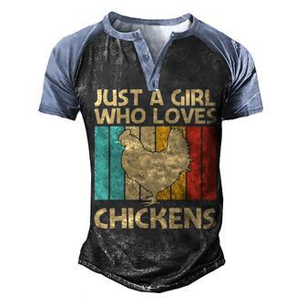 Vintage Just A Girl Who Loves Chicken Farmer Hen Poultry Lover Men's Henley Shirt Raglan Sleeve 3D Print T-shirt - Thegiftio UK