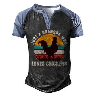 Vintage Just A Grandpa Who Loves Chickens Graphic Design Printed Casual Daily Basic Men's Henley Shirt Raglan Sleeve 3D Print T-shirt - Thegiftio UK