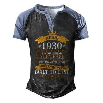 Vintage Limited Edition April 1930 Birthday Graphic Design Printed Casual Daily Basic Men's Henley Shirt Raglan Sleeve 3D Print T-shirt - Thegiftio UK