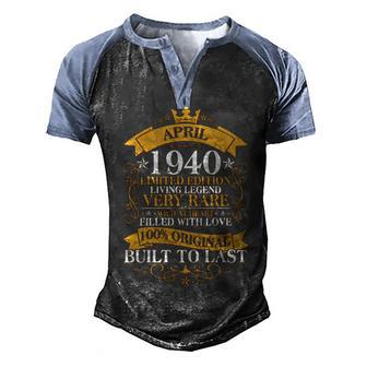 Vintage Limited Edition April 1940 Birthday Graphic Design Printed Casual Daily Basic Men's Henley Shirt Raglan Sleeve 3D Print T-shirt - Thegiftio UK