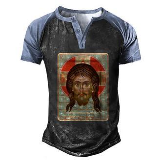 Vintage Mandilion Jesus Christ Graphic Design Printed Casual Daily Basic Men's Henley Shirt Raglan Sleeve 3D Print T-shirt - Thegiftio UK