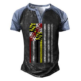 Vintage Maryland State American Flag Graphic Design Printed Casual Daily Basic Men's Henley Shirt Raglan Sleeve 3D Print T-shirt - Thegiftio UK