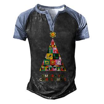 Vintage Merry Christmas Pattern Tree Graphic Design Printed Casual Daily Basic Men's Henley Shirt Raglan Sleeve 3D Print T-shirt - Thegiftio UK