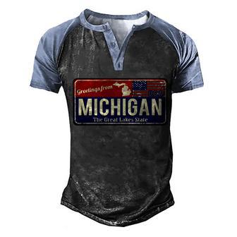 Vintage Michigan Sign Graphic Design Printed Casual Daily Basic Men's Henley Shirt Raglan Sleeve 3D Print T-shirt - Thegiftio UK