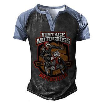 Vintage Motocross Graphic Design Printed Casual Daily Basic Men's Henley Shirt Raglan Sleeve 3D Print T-shirt - Thegiftio UK