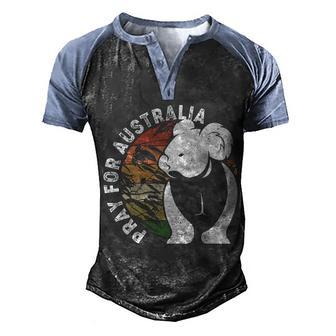 Vintage Pray For Australia Koala Graphic Design Printed Casual Daily Basic Men's Henley Shirt Raglan Sleeve 3D Print T-shirt - Thegiftio UK