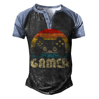 Vintage Retro Gamer Video Game Player Gift Men's Henley Shirt Raglan Sleeve 3D Print T-shirt - Thegiftio UK