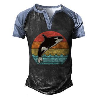 Vintage Retro Leaping Ocra Killer Whale Graphic Design Printed Casual Daily Basic Men's Henley Shirt Raglan Sleeve 3D Print T-shirt - Thegiftio UK