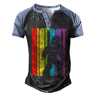 Vintage Retro Rainbow Bigfoot Silhouette Graphic Design Printed Casual Daily Basic Men's Henley Shirt Raglan Sleeve 3D Print T-shirt - Thegiftio UK