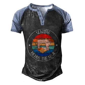 Vintage Retro Sewing Machine For Graphic Design Printed Casual Daily Basic Men's Henley Shirt Raglan Sleeve 3D Print T-shirt - Thegiftio UK