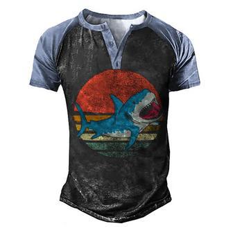 Vintage Shark Animal Retro Sharks Lover Men's Henley Shirt Raglan Sleeve 3D Print T-shirt - Thegiftio UK