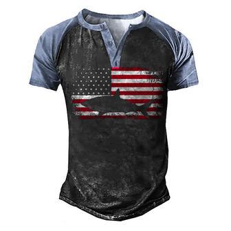 Vintage Shark Lover Fishing Diving July 4Th American Flag Men's Henley Shirt Raglan Sleeve 3D Print T-shirt - Thegiftio UK