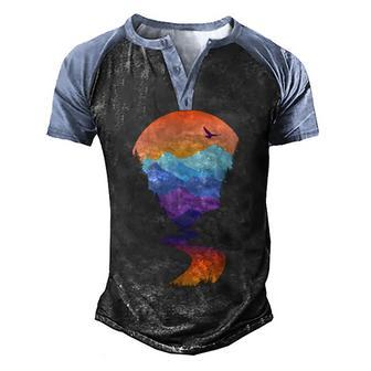 Vintage Sunset Mountain River Graphic Design Printed Casual Daily Basic Men's Henley Shirt Raglan Sleeve 3D Print T-shirt - Thegiftio UK