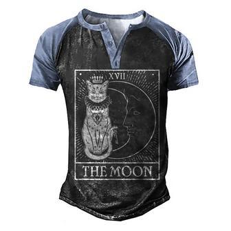 Vintage Tarot Card Xvii The Moon Cat Graphic Design Printed Casual Daily Basic Men's Henley Shirt Raglan Sleeve 3D Print T-shirt - Thegiftio UK