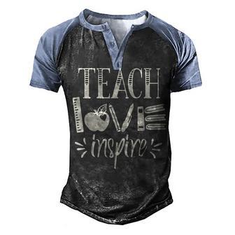 Vintage Teach Love Inspire Red For Ed Teacher Gift Supporter Men's Henley Shirt Raglan Sleeve 3D Print T-shirt - Thegiftio UK