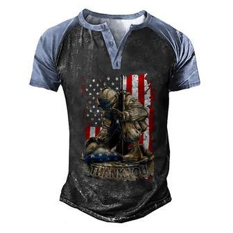 Vintage Us Flag Veteran Thank You Military Boot Memorial Day Funny Gift Men's Henley Shirt Raglan Sleeve 3D Print T-shirt - Monsterry AU