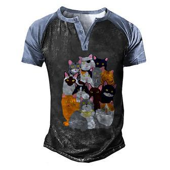 Vintage Y2k Enjoi Cat Gang Cute Cat Mom Cat Dad Cat Lover Tshirt Graphic Design Printed Casual Daily Basic Men's Henley Shirt Raglan Sleeve 3D Print T-shirt - Thegiftio UK