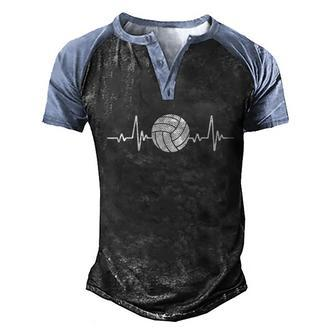 Volleyball Lover Heartbeat Vintage Retro Volleyball Player Meaningful Gift Men's Henley Shirt Raglan Sleeve 3D Print T-shirt - Thegiftio UK