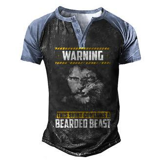 Warning - Bearded Beast Men's Henley Shirt Raglan Sleeve 3D Print T-shirt - Seseable