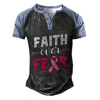 Warrior Pink Ribbon Faith Over Fear Breast Cancer Awareness Gift Graphic Design Printed Casual Daily Basic Men's Henley Shirt Raglan Sleeve 3D Print T-shirt - Thegiftio UK