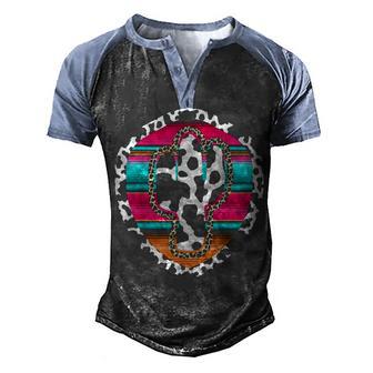 Western Cow Cactus Leopard Cheetha Serape Turquoise Pink Men's Henley Shirt Raglan Sleeve 3D Print T-shirt - Thegiftio UK
