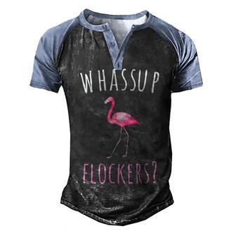 Whassup Flockers Flamingo V2 Men's Henley Shirt Raglan Sleeve 3D Print T-shirt - Thegiftio UK