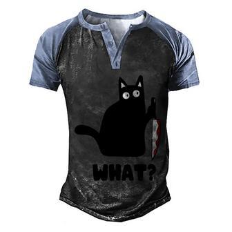 What Black Cat Halloween Knife Funny V2 Men's Henley Shirt Raglan Sleeve 3D Print T-shirt - Thegiftio UK