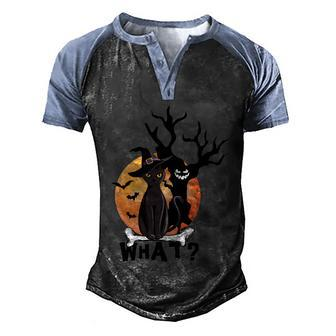 What Cat Under The Tree Halloween Funny Halloween Quote Men's Henley Shirt Raglan Sleeve 3D Print T-shirt - Thegiftio UK