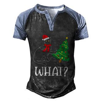 What Funny Black Cat Lover Christmas Tree Holiday Gift Men's Henley Shirt Raglan Sleeve 3D Print T-shirt - Thegiftio UK