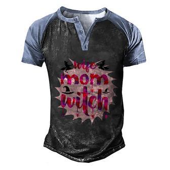 Wife Mom Witch Hallowene Quote Graphic Design Printed Casual Daily Basic Men's Henley Shirt Raglan Sleeve 3D Print T-shirt - Thegiftio UK