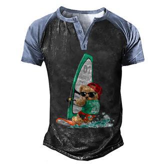 Windsurfing Teddy Bear | Funny Windsurf Gifts | Windsurfer Graphic Design Printed Casual Daily Basic Men's Henley Shirt Raglan Sleeve 3D Print T-shirt - Thegiftio UK