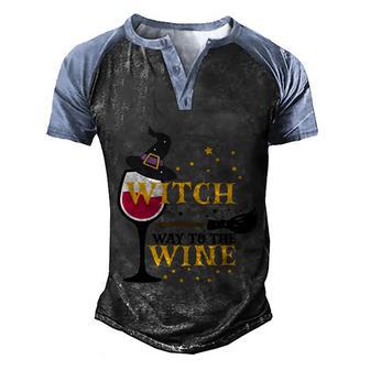 Witch Way To The Wine Witch Hat Broom Halloween Quote Graphic Design Printed Casual Daily Basic Men's Henley Shirt Raglan Sleeve 3D Print T-shirt - Thegiftio UK