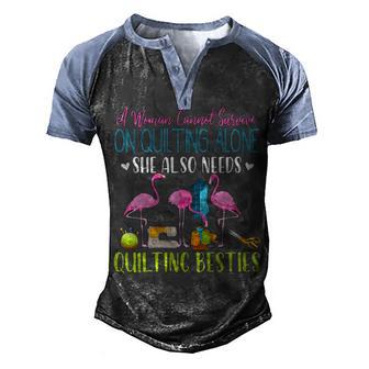 Womens Flamingo A Woman Can Not Survive On Quilting Alone V Neck Graphic Design Printed Casual Daily Basic Men's Henley Shirt Raglan Sleeve 3D Print T-shirt - Thegiftio UK
