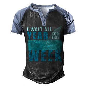 Womens I Wait All Year For This Week Funny Shark Ocean Vintage Gift V Neck Men's Henley Shirt Raglan Sleeve 3D Print T-shirt - Thegiftio UK